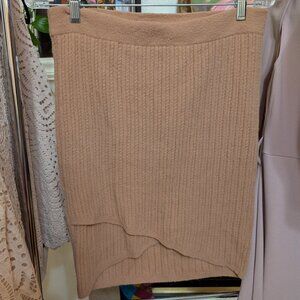 Express Camel Tan Ribbed Knit Sweater Skirt Tulip Hem Asymmetrical Size Large